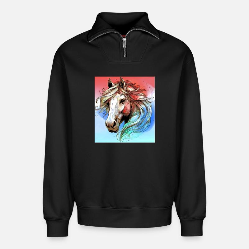 cheval - Sweat unisexe décontracté en coton biologique à demi-zip – de SPREAD - noir