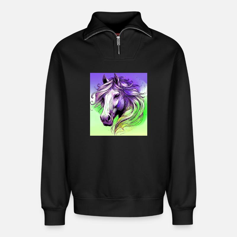 Pferd - Relaxed Unisex Organic Half Zip Sweatshirt – von SPREAD - Schwarz