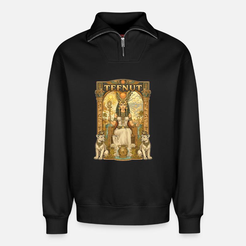 Trône TEFNUT - Sweat unisexe décontracté en coton biologique à demi-zip – de SPREAD - noir