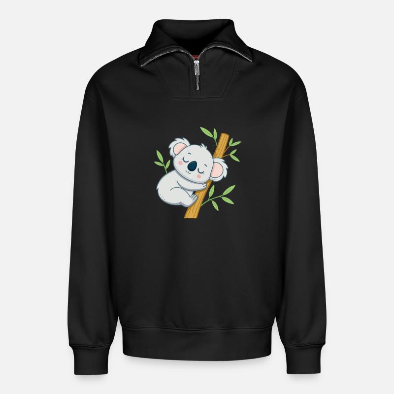 Sleeper koala on a branch - Relaxed Unisex Organic Half Zip Sweatshirt – by SPREAD - black