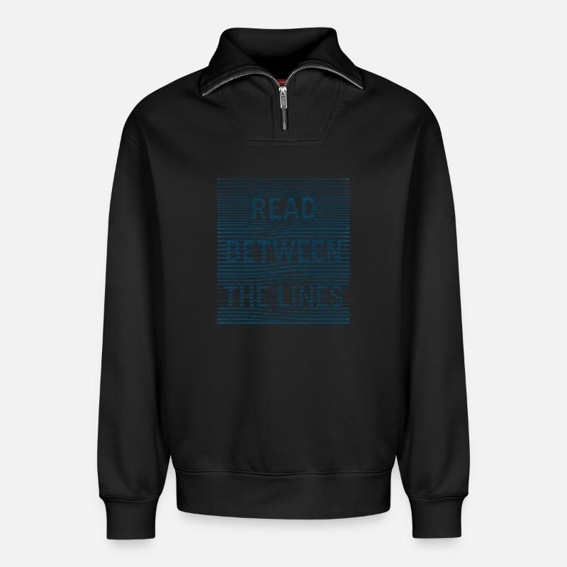 read between - Relaxed Unisex Organic Half Zip Sweatshirt – by SPREAD - black
