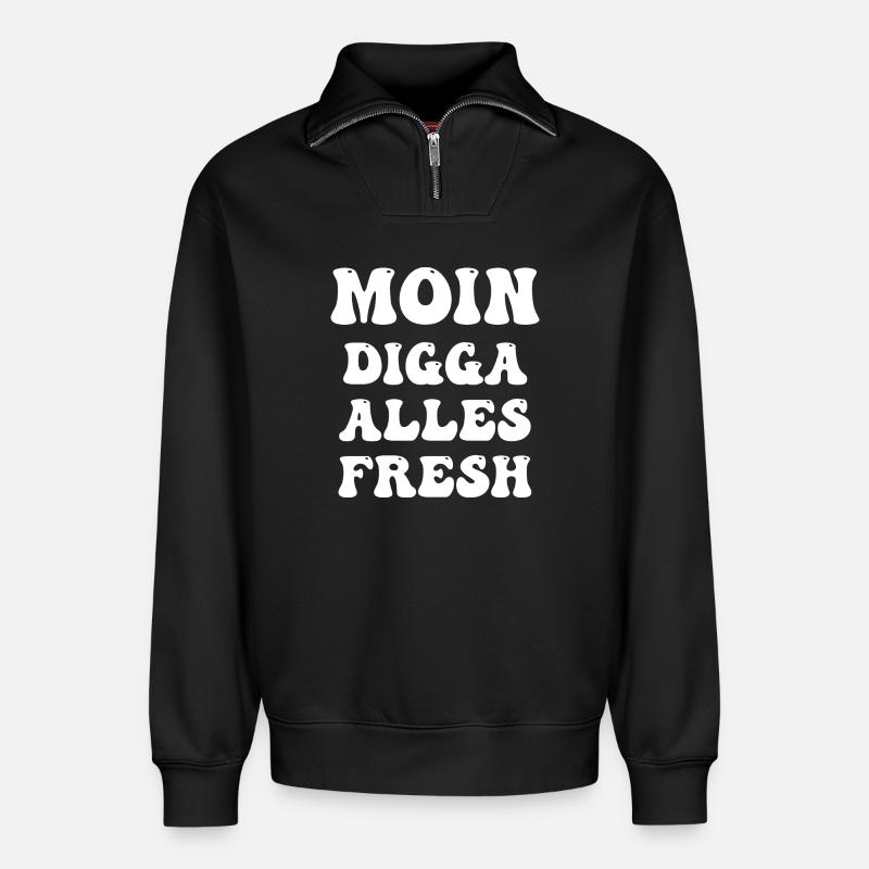 moin digga alles fresh - Relaxed Unisex Organic Half Zip Sweatshirt – von SPREAD - Schwarz