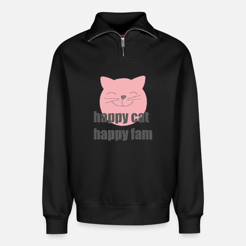 happy cat - Relaxed Unisex Organic Half Zip Sweatshirt – von SPREAD - Schwarz