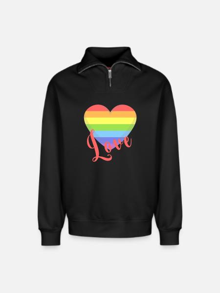 t-skjorte elsker gay lgbt hjerte lgbtqia+ gaveide - Sweatshirt unisex med half zip og avslappet passform i økologisk bomull – fra SPREAD - svart
