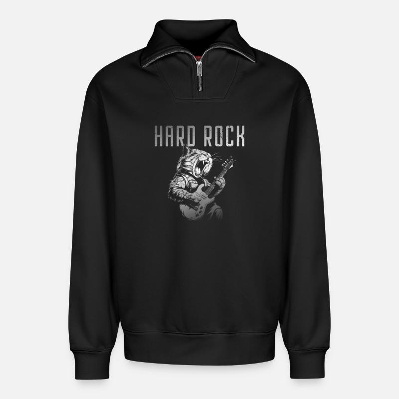Hard rocking cat - Relaxed Unisex Organic Half Zip Sweatshirt – von SPREAD - Schwarz