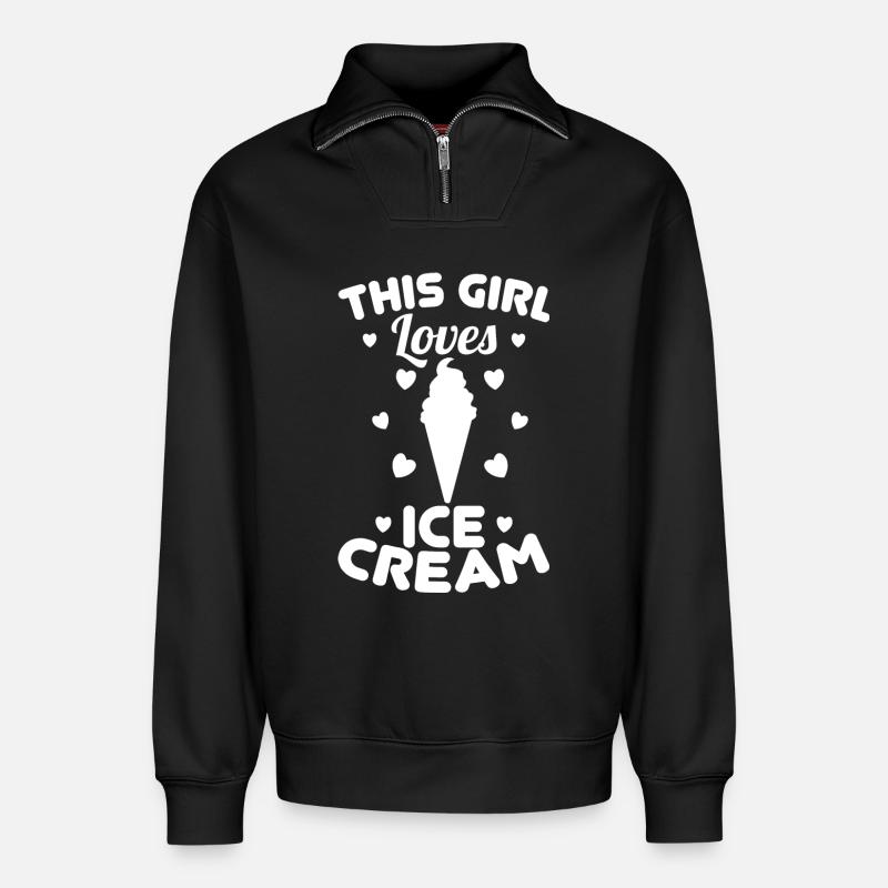 Fille de crème glacée - Sweat unisexe décontracté en coton biologique à demi-zip – de SPREAD - noir