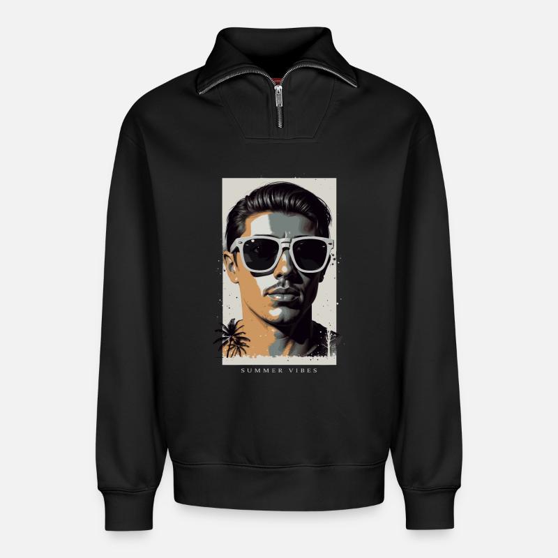 Coole Hipster - Relaxed Unisex Organic Half Zip Sweatshirt – von SPREAD - Schwarz