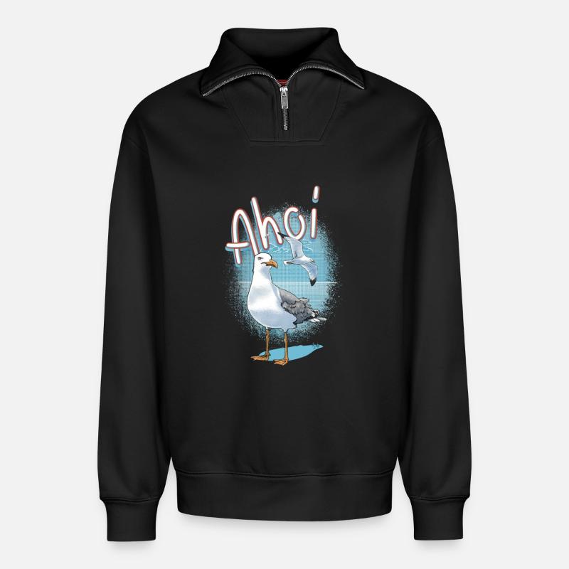 Ahoi Seemöwe Illustration - Relaxed Unisex Organic Half Zip Sweatshirt – von SPREAD - Schwarz