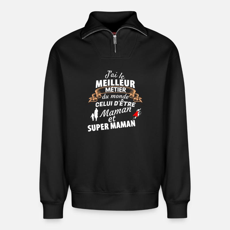 Stolz Mama Superheld - Relaxed Unisex Organic Half Zip Sweatshirt – von SPREAD - Schwarz