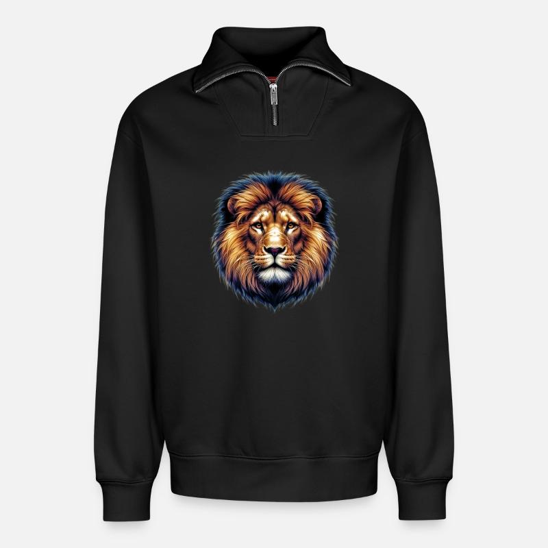 Löwe - Relaxed Unisex Organic Half Zip Sweatshirt – von SPREAD - Schwarz