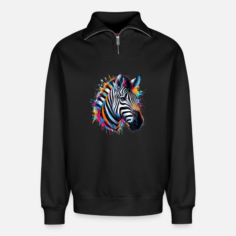 Zebra - Relaxed Unisex Organic Half Zip Sweatshirt – von SPREAD - Schwarz