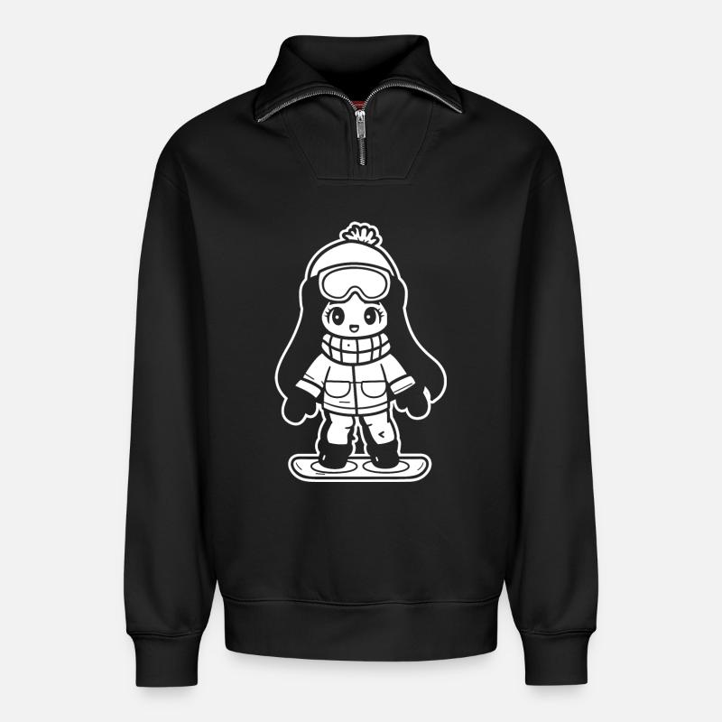 Snowboarder Mädchen - Relaxed Unisex Organic Half Zip Sweatshirt – von SPREAD - Schwarz
