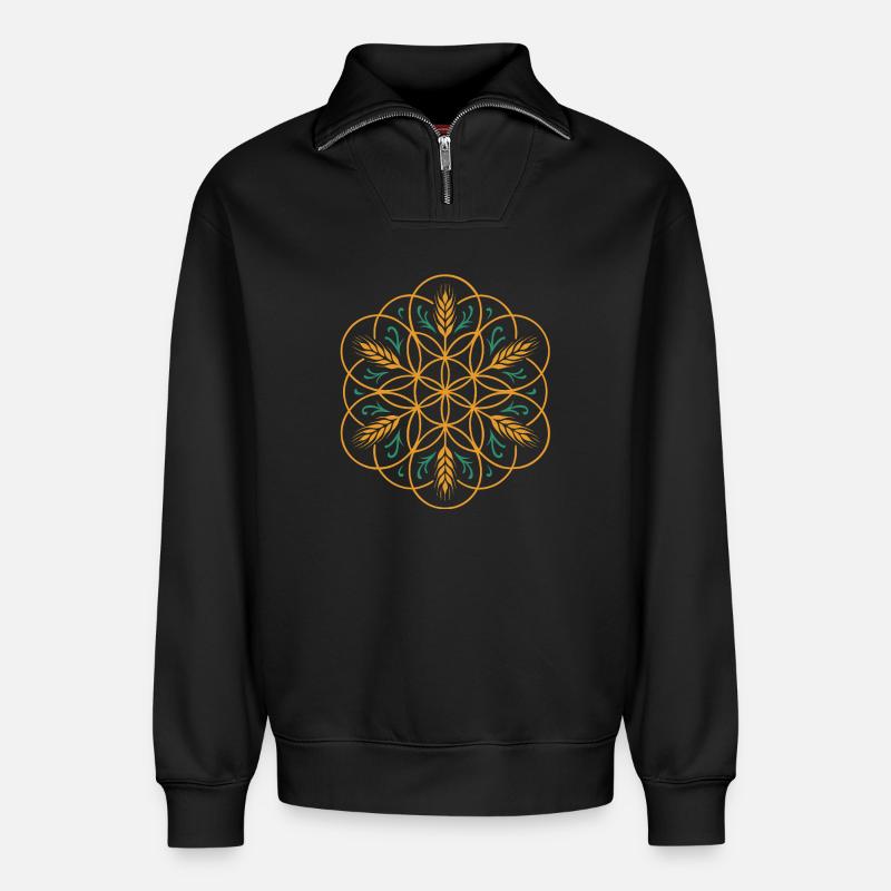 Lammas Blume des Lebens - Erntefest Design - Relaxed Unisex Organic Half Zip Sweatshirt – von SPREAD - Schwarz