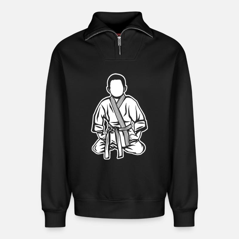 Judo Boy - Relaxed Unisex Organic Half Zip Sweatshirt – by SPREAD - black