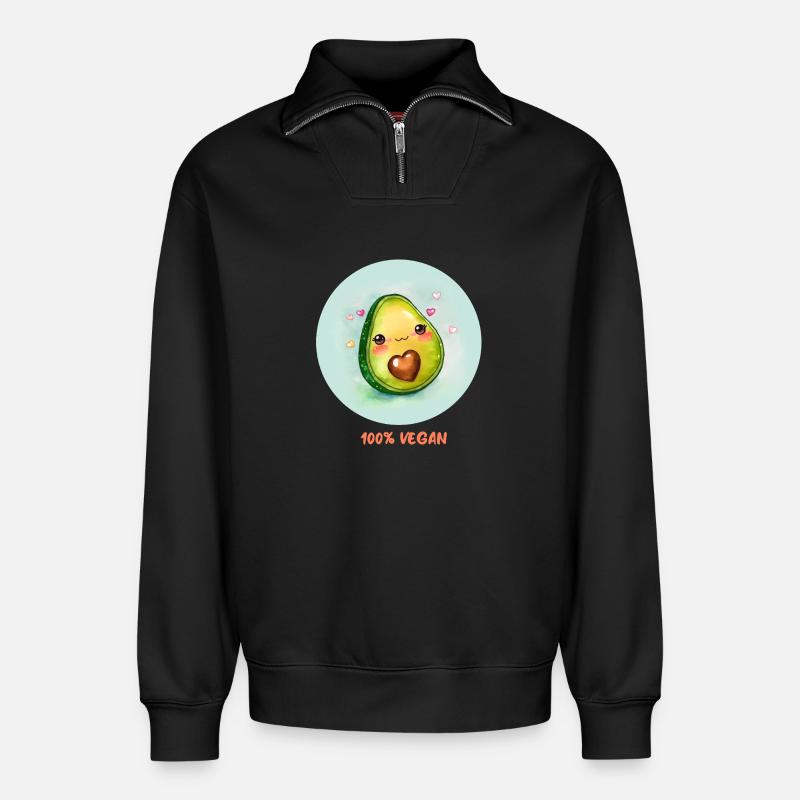 Vegane Avocado - Relaxed Unisex Organic Half Zip Sweatshirt – von SPREAD - Schwarz