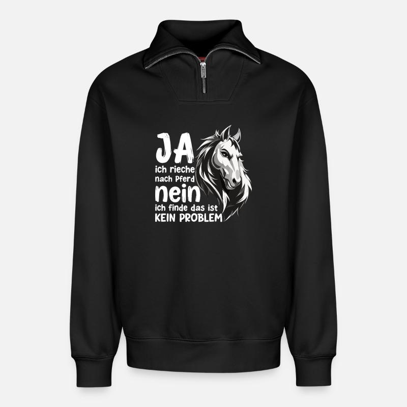 Pferde Spruch mit Pferdekopf Statement Hobby - Relaxed Unisex Organic Half Zip Sweatshirt – von SPREAD - Schwarz