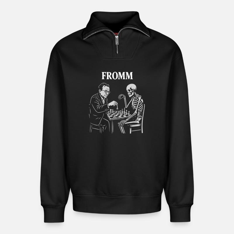 Noir-Schach: Erich Fromm-Psychoanalyse vs. Skelett - Relaxed Unisex Organic Half Zip Sweatshirt – von SPREAD - Schwarz