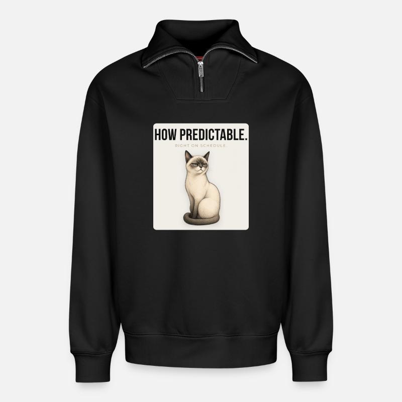 HOW PREDICTABLE Sarcastic Cat Design - Relaxed Unisex Organic Half Zip Sweatshirt – von SPREAD - Schwarz