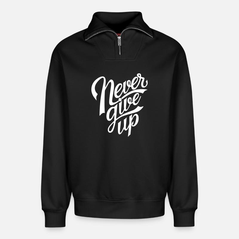 Never Give Up - Relaxed Unisex Organic Half Zip Sweatshirt – von SPREAD - Schwarz