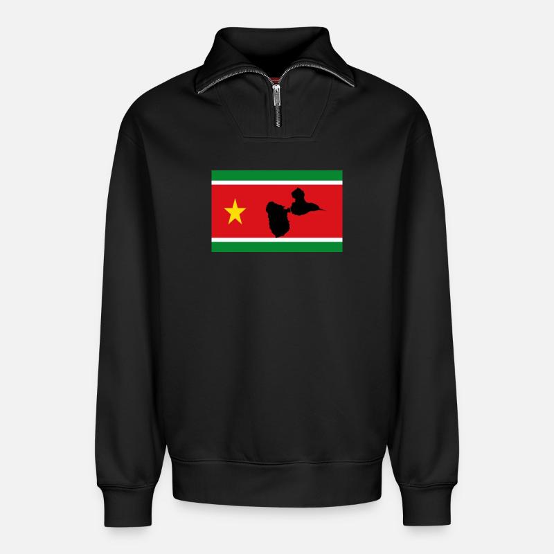 DRAPEAU GUADELOUPE - Sweat unisexe décontracté en coton biologique à demi-zip – de SPREAD - noir