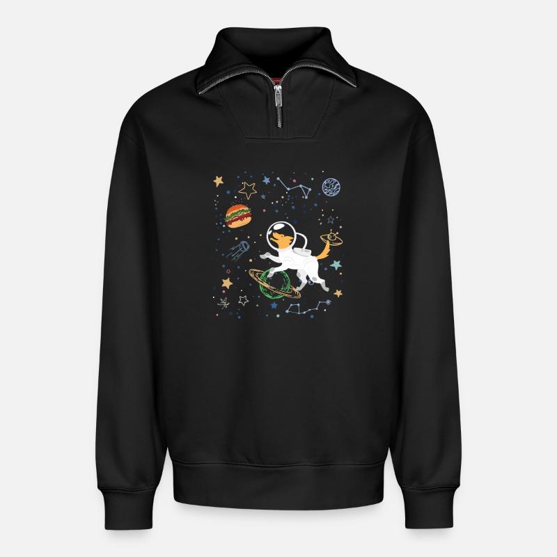 Space Explorer mit Astronaut Fox - Relaxed Unisex Organic Half Zip Sweatshirt – von SPREAD - Schwarz