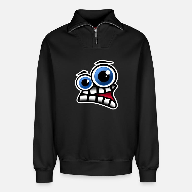 Face Comic - Sweat unisexe décontracté en coton biologique à demi-zip – de SPREAD - noir