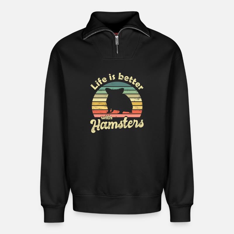 Hamster - Relaxed Unisex Organic Half Zip Sweatshirt – von SPREAD - Schwarz