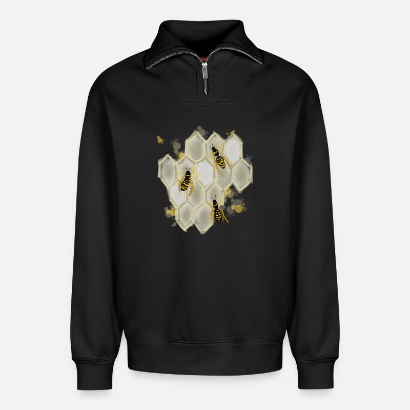 Wespen - Relaxed Unisex Organic Half Zip Sweatshirt – von SPREAD - Schwarz