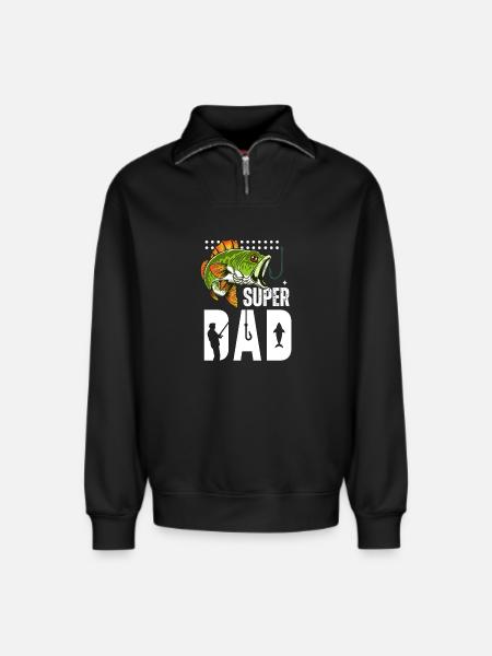 Super Dad Pêche Poisson Géant - Sweat unisexe décontracté en coton biologique à demi-zip – de SPREAD - noir
