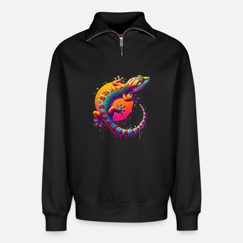 Gecko - Relaxed Unisex Organic Half Zip Sweatshirt – von SPREAD - Schwarz