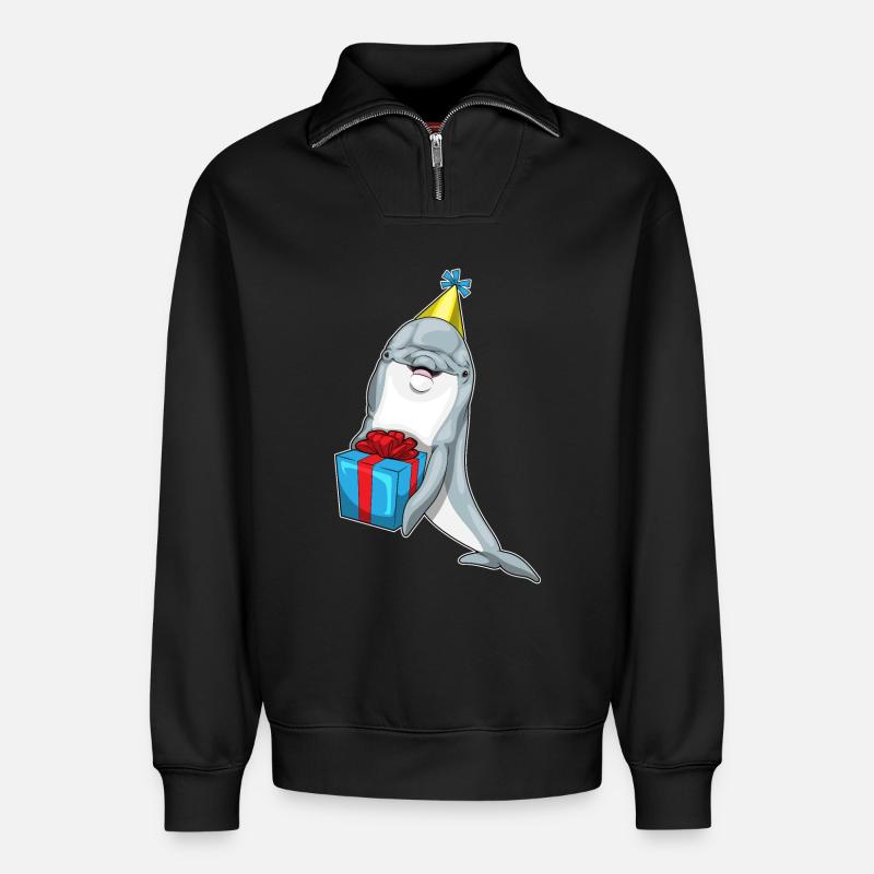 Dolphin Birthday Package - Relaxed Unisex Organic Half Zip Sweatshirt – by SPREAD - black