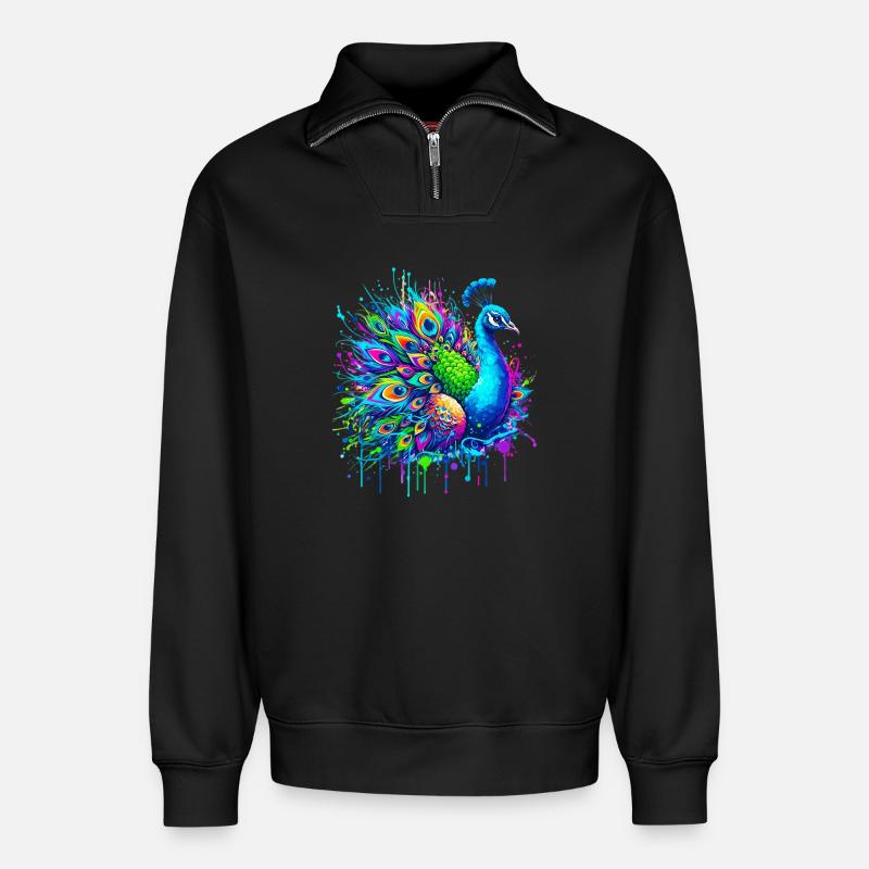 Pfau - Relaxed Unisex Organic Half Zip Sweatshirt – von SPREAD - Schwarz