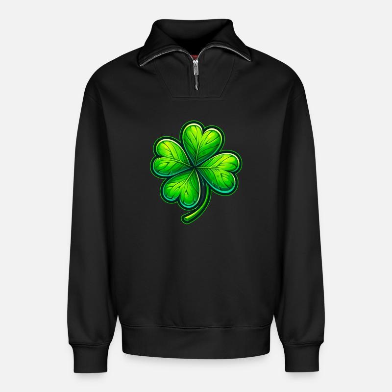 Vierblättriges Kleeblatt - Relaxed Unisex Organic Half Zip Sweatshirt – von SPREAD - Schwarz