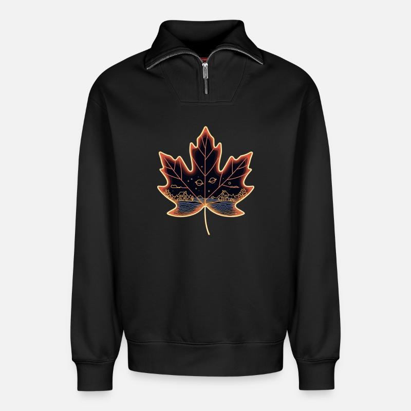 Maple leaf - Relaxed Unisex Organic Half Zip Sweatshirt – by SPREAD - black