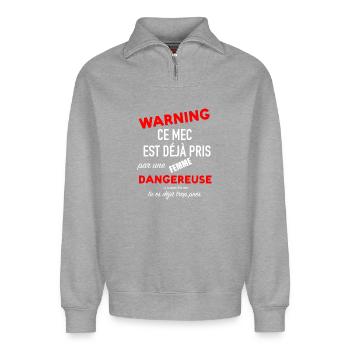Humour homme couple femme jalouse saint valentin - Sweat unisexe décontracté en coton biologique à demi-zip – de SPREAD - gris chiné - Devant