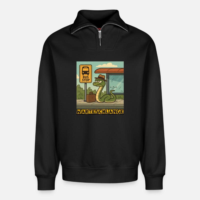 Queue by Rico Beck - Relaxed Unisex Organic Half Zip Sweatshirt – by SPREAD - black