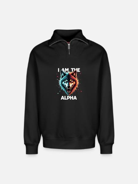 I am the Alpha Wolf - Relaxed Unisex Organic Half Zip Sweatshirt – by SPREAD - black