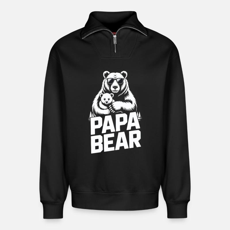 papa bear - Relaxed Unisex Organic Half Zip Sweatshirt – von SPREAD - Schwarz