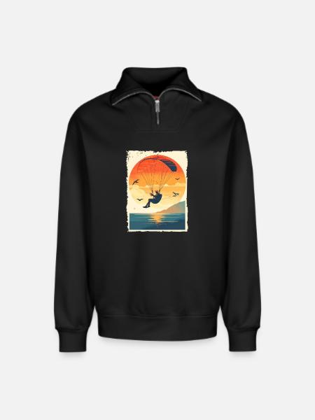 Evening atmosphere with paraglider over water - Relaxed Unisex Organic Half Zip Sweatshirt – by SPREAD - black