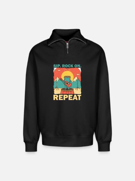 Kaffeebecher Gitarrist im Konzertstil - Relaxed Unisex Organic Half Zip Sweatshirt – von SPREAD - Schwarz