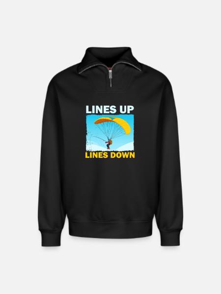 Crashing parachutist with banner - Relaxed Unisex Organic Half Zip Sweatshirt – by SPREAD - black