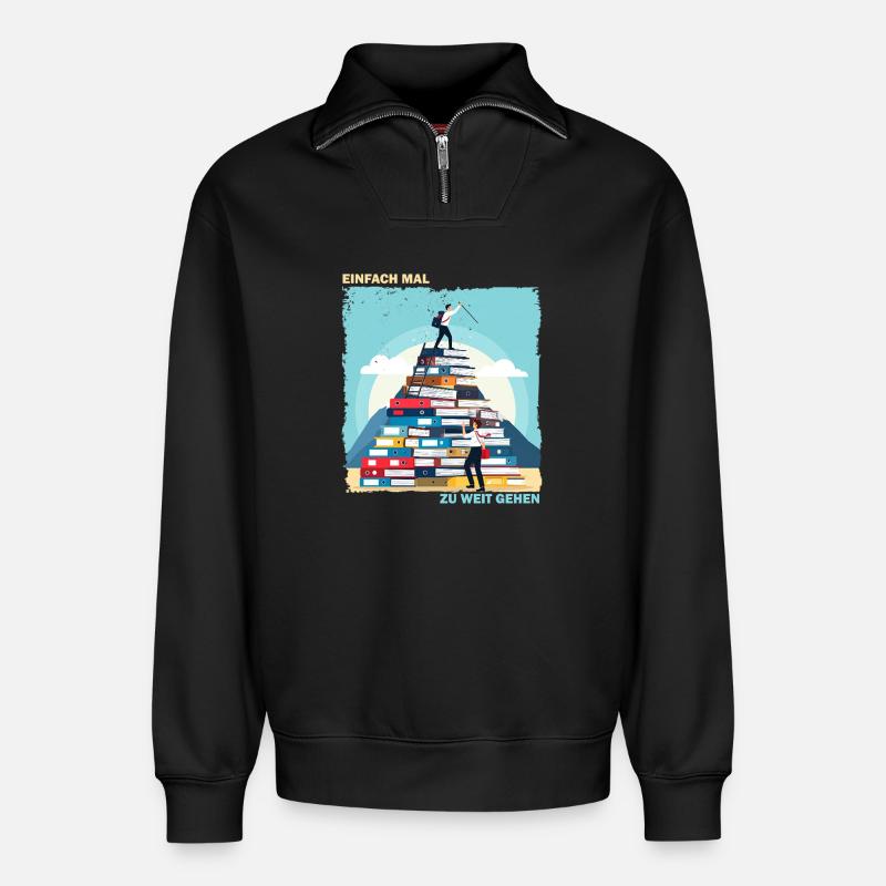 Stack of Books Rise - Relaxed Unisex Organic Half Zip Sweatshirt – by SPREAD - black