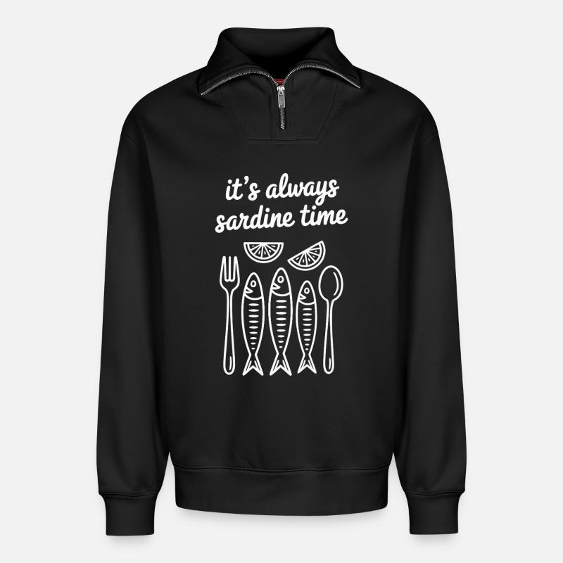 it's always sardine time - Relaxed Unisex Organic Half Zip Sweatshirt – by SPREAD - black
