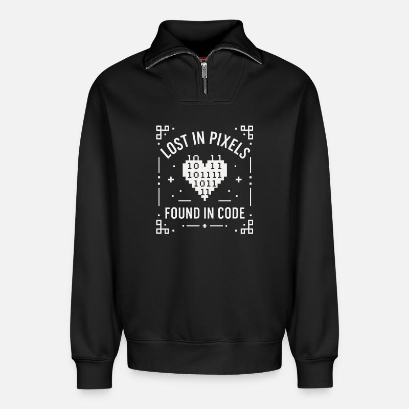 Lost in Pixels - Relaxed Unisex Organic Half Zip Sweatshirt – von SPREAD - Schwarz