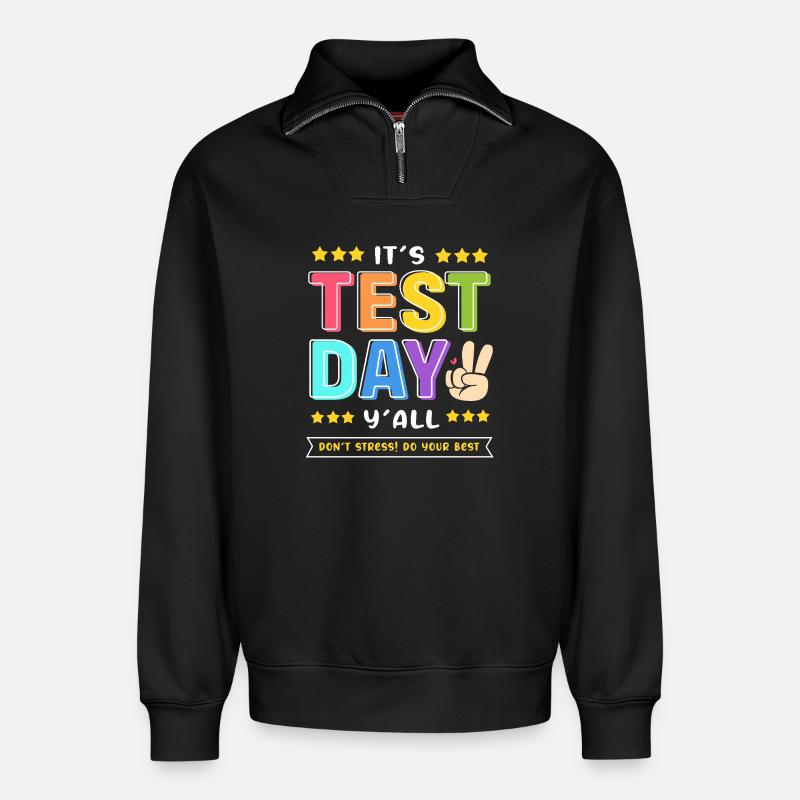 Lehrer Prüfung - Relaxed Unisex Organic Half Zip Sweatshirt – von SPREAD - Schwarz