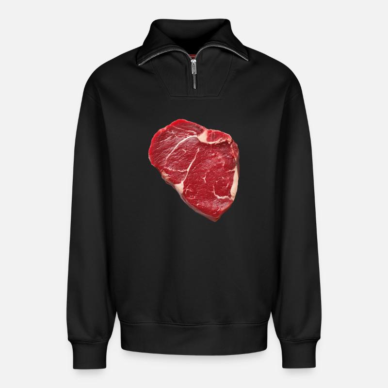 Steak - Relaxed Unisex Organic Half Zip Sweatshirt – von SPREAD - Schwarz