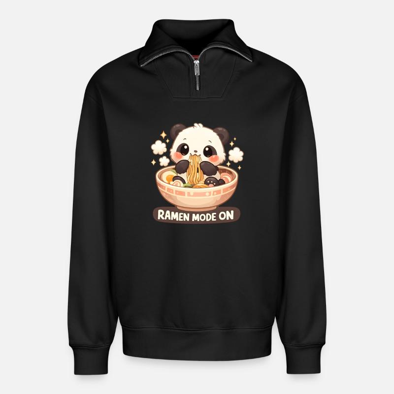 Ramen Panda Modus An - Relaxed Unisex Organic Half Zip Sweatshirt – von SPREAD - Schwarz