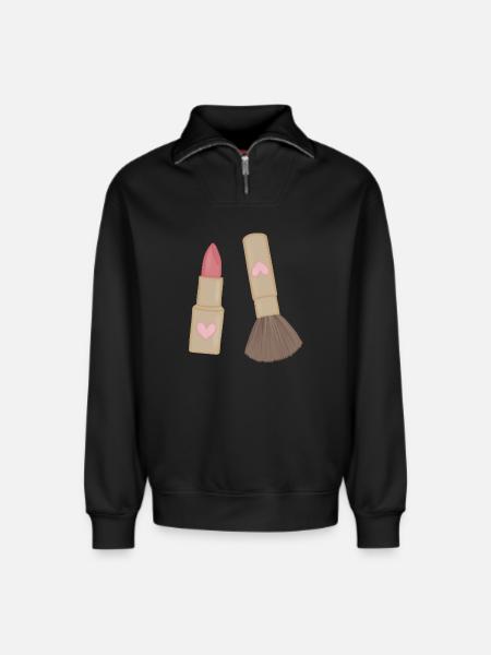 Heart Lip Lipstick & Brush Charm - Relaxed Unisex Organic Half Zip Sweatshirt – by SPREAD - black