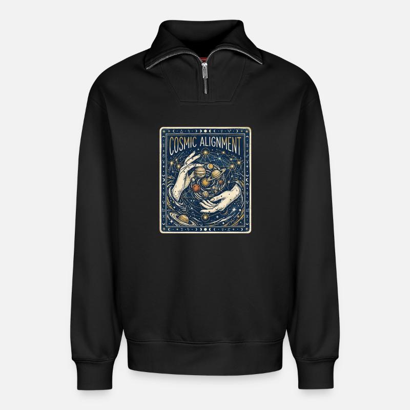 Cosmic Alignment - Relaxed Unisex Organic Half Zip Sweatshirt – von SPREAD - Schwarz