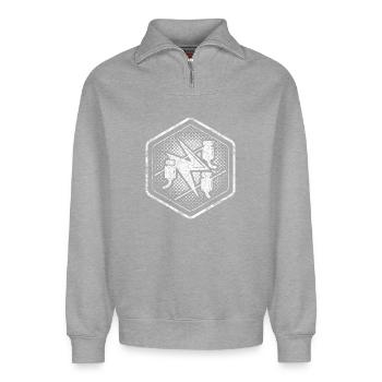 Signes de corporation Électricien Hexagone dans le look used - Sweat unisexe décontracté en coton biologique à demi-zip – de SPREAD - gris chiné - Devant
